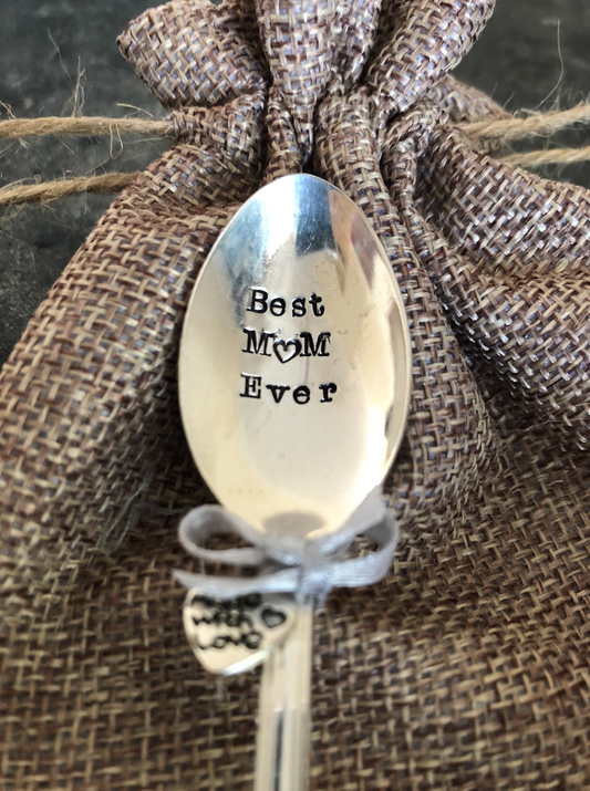 BEST MUM EVER   Hand Stamped Vintage Silver Plated Teaspoon - Free P&P